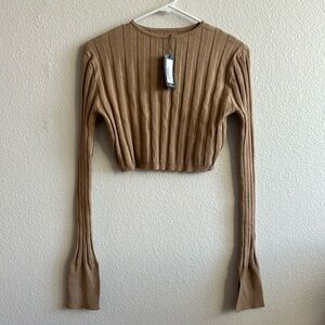 💜NWT💜 PrettyLittleThing Wide Rib Knit Cropped Long Sleeve Top